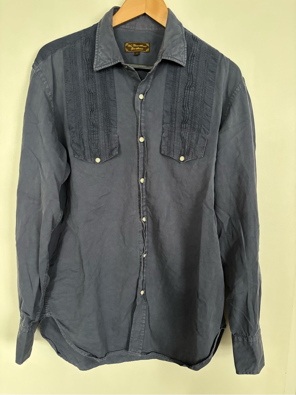 What Comes Around Goes Around NYC Men's western snap shirt ,steel blue cotton